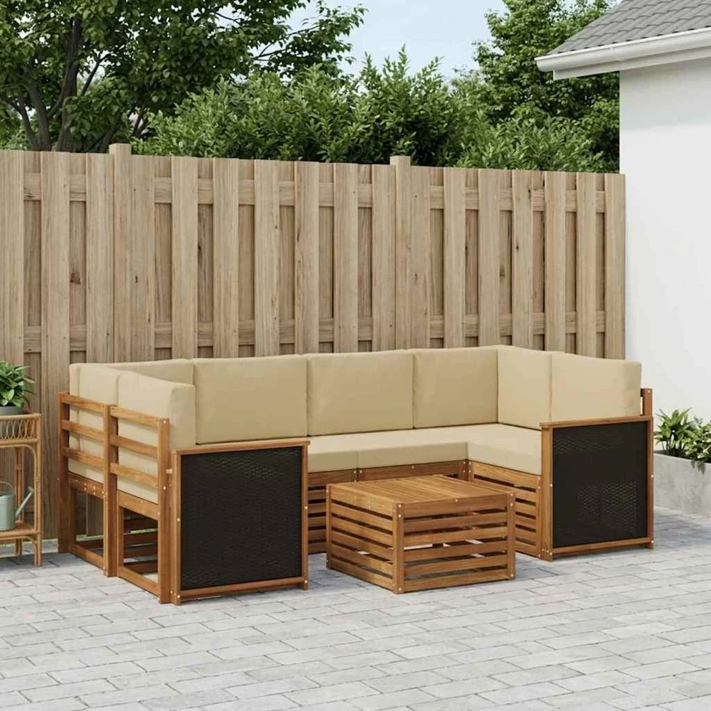 Lauko sofos komplektas 7 vnt. 6 vietos Natūralus ir bežinis
