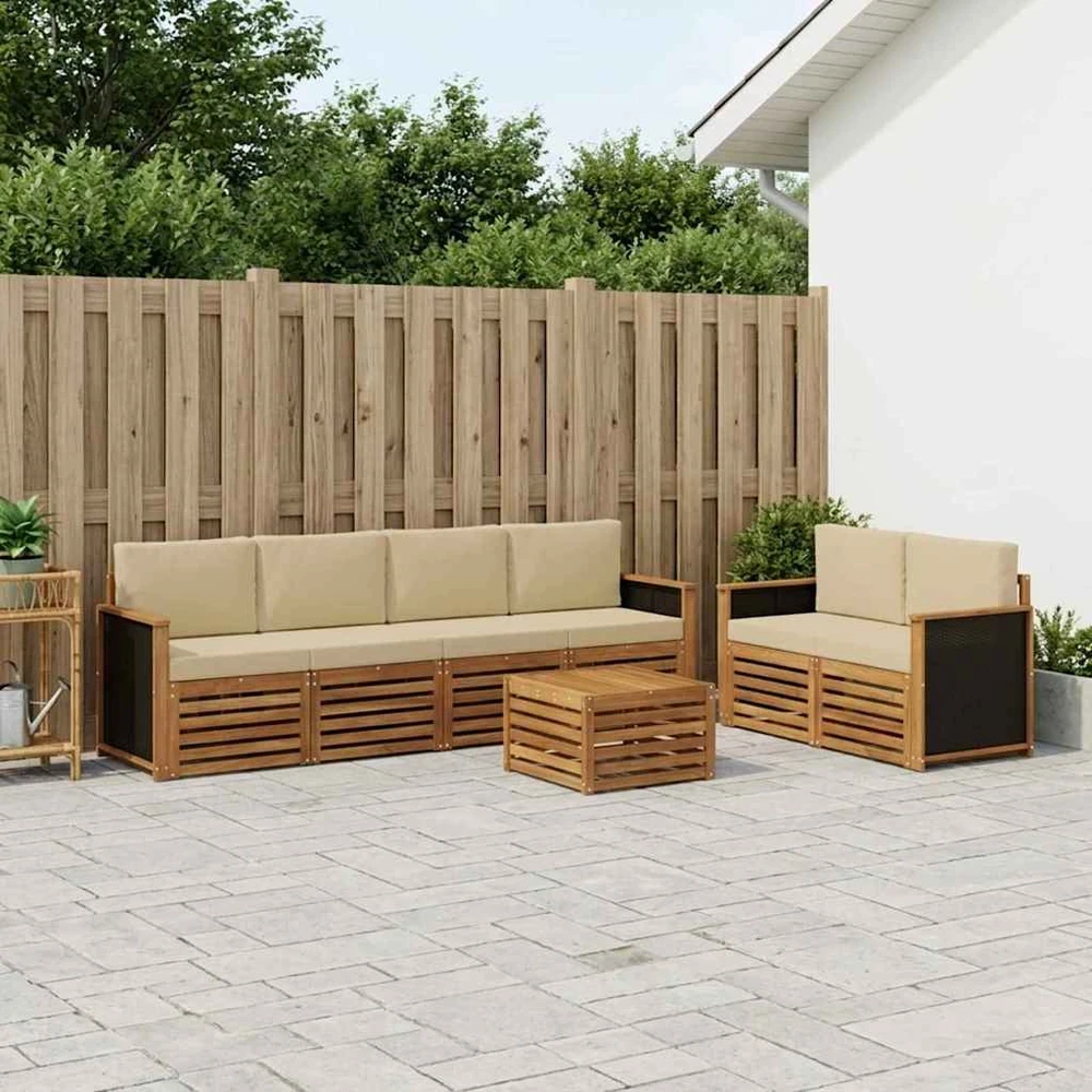 Lauko sofos komplektas 7 vnt. 6 vietos Natūralus ir bežinis