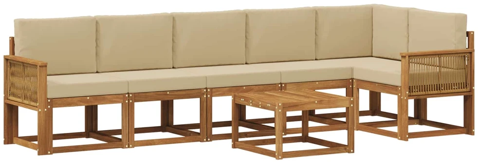 Lauko sofos komplektas 7 vnt. 6 vietos Natūralus ir bežinis