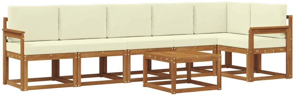 Lauko sofos komplektas 7 vnt. 6 vietos Natūralus ir grietinėlė