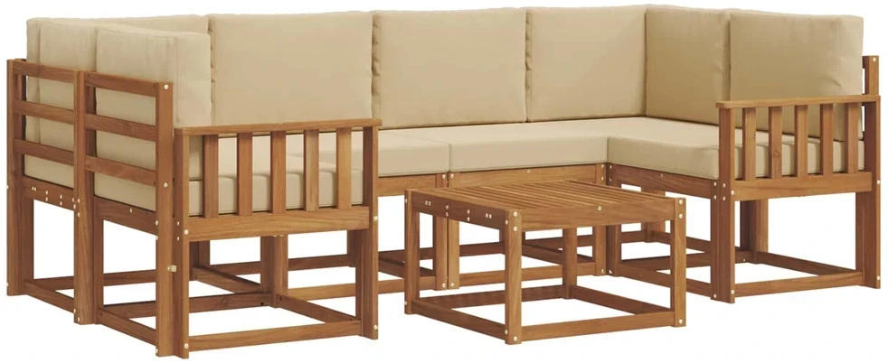 Lauko sofos komplektas 7 vnt. 6 vietos Natūralus ir bežinis