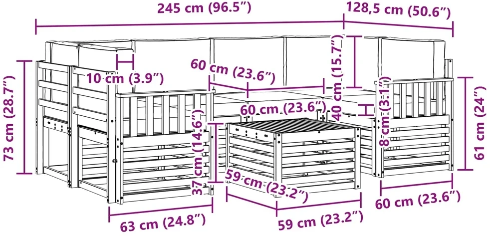 Lauko sofos komplektas 7 vnt. 6 vietos Natūralus ir grietinėlė