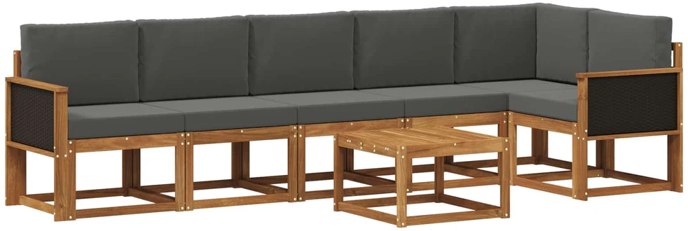 Lauko sofos komplektas 7 vnt. 6 vietos Natūralus ir antracitas
