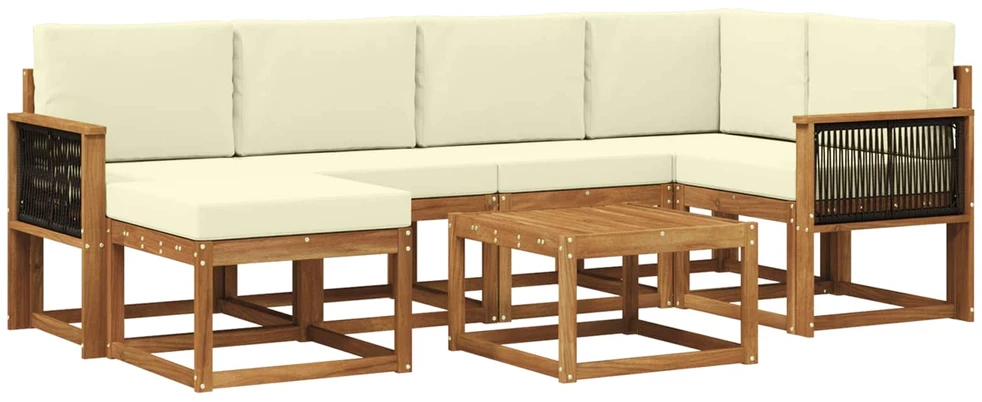 Lauko sofos komplektas 7 vnt. 6 vietos Natūralus ir grietinėlė