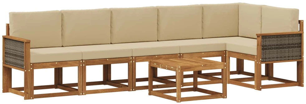 Lauko sofos komplektas 7 vnt. 6 vietos Natūralus ir bežinis