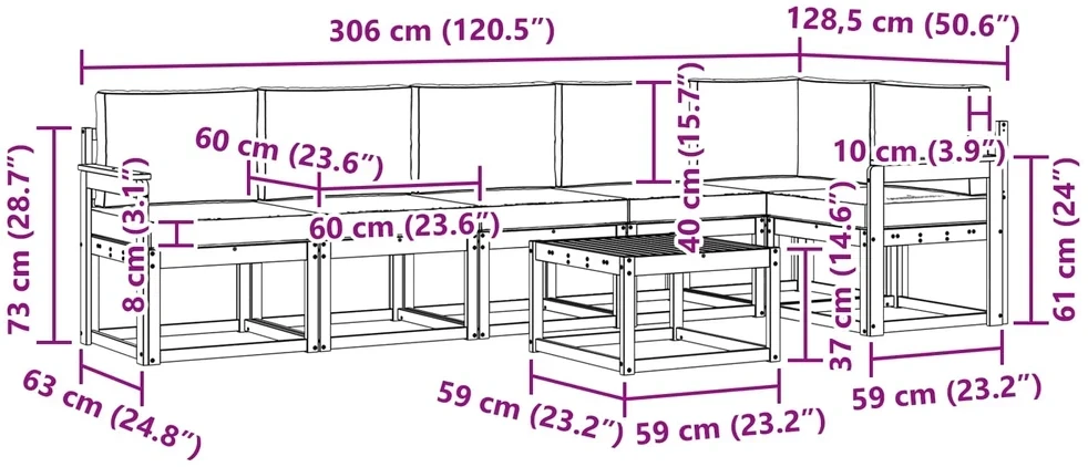 Lauko sofos komplektas 7 vnt. 6 vietos Natūralus ir grietinėlė