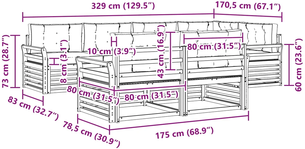 Lauko sofos komplektas 7 vnt. Natūralus ir antracitas