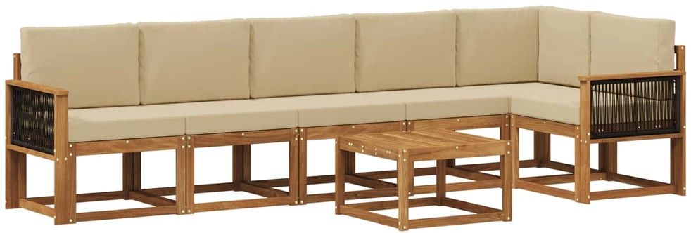 Lauko sofos komplektas 7 vnt. 6 vietos Natūralus ir bežinis