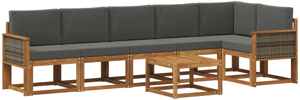 Lauko sofos komplektas 7 vnt. 6 vietos Natūralus ir antracitas