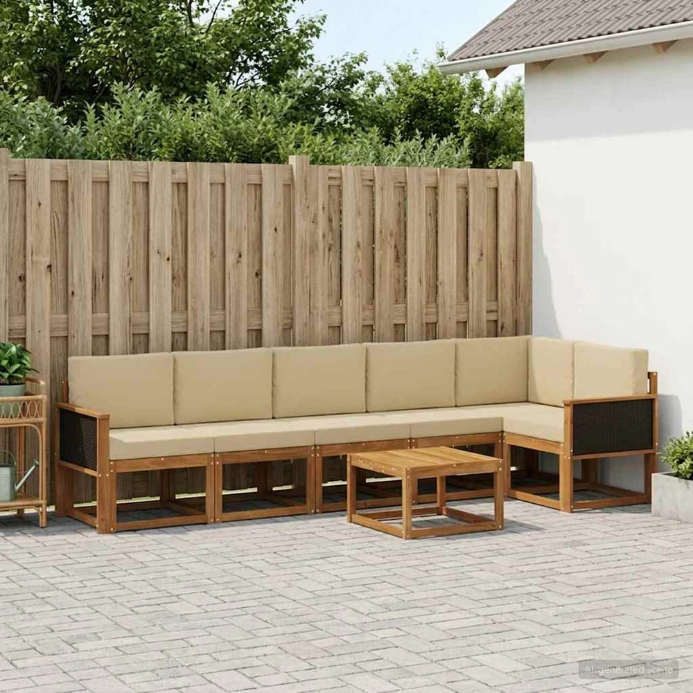 Lauko sofos komplektas 7 vnt. 6 vietos Natūralus ir bežinis