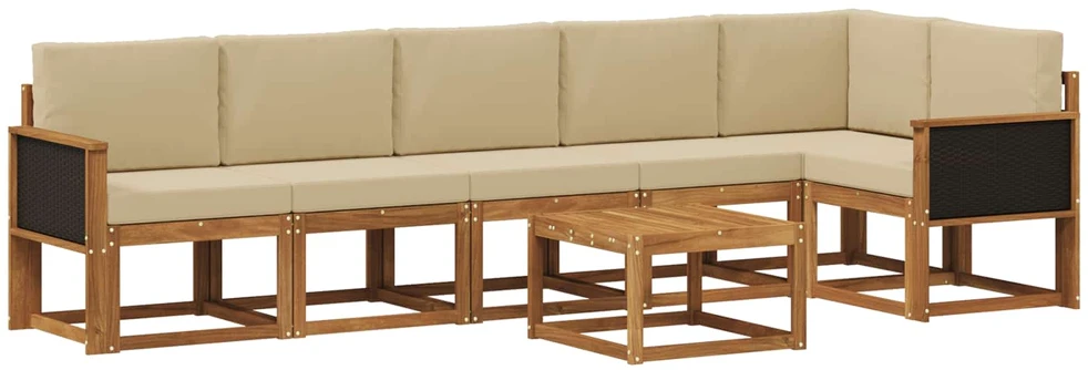 Lauko sofos komplektas 7 vnt. 6 vietos Natūralus ir bežinis