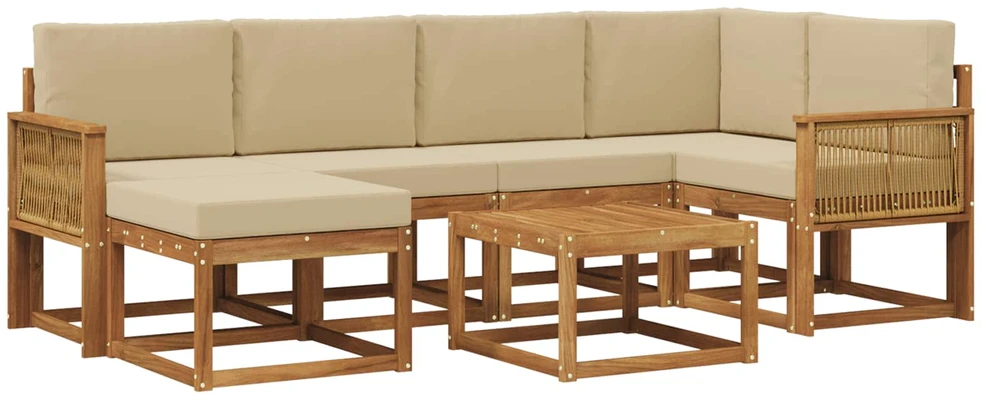 Lauko sofos komplektas 7 vnt. 6 vietos Natūralus ir bežinis