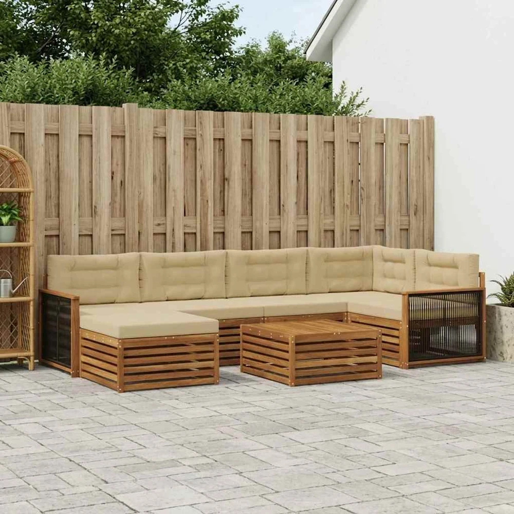 Lauko sofos komplektas 7 vnt. 6 vietos Natūralus ir bežinis