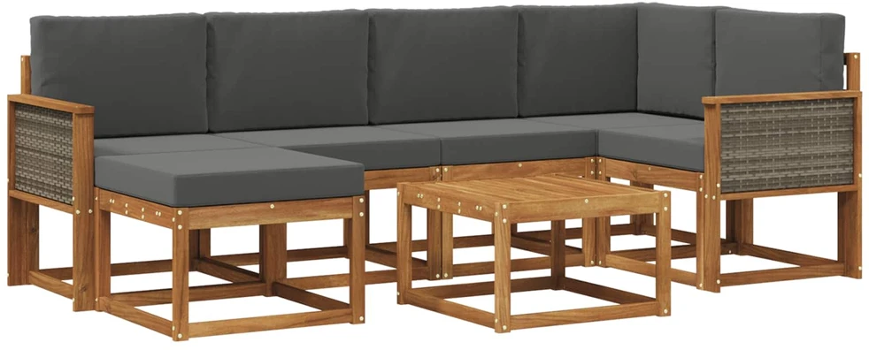 Lauko sofos komplektas 7 vnt. 6 vietos Natūralus ir antracitas