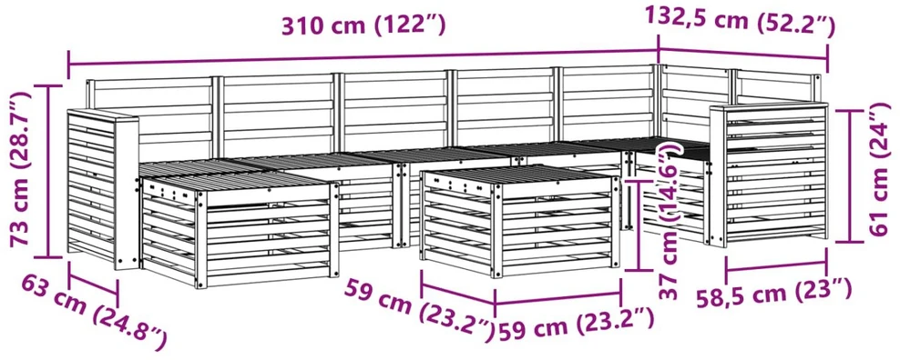 Lauko sofos komplektas 8 vnt. Balta Kietos akacijos mediena