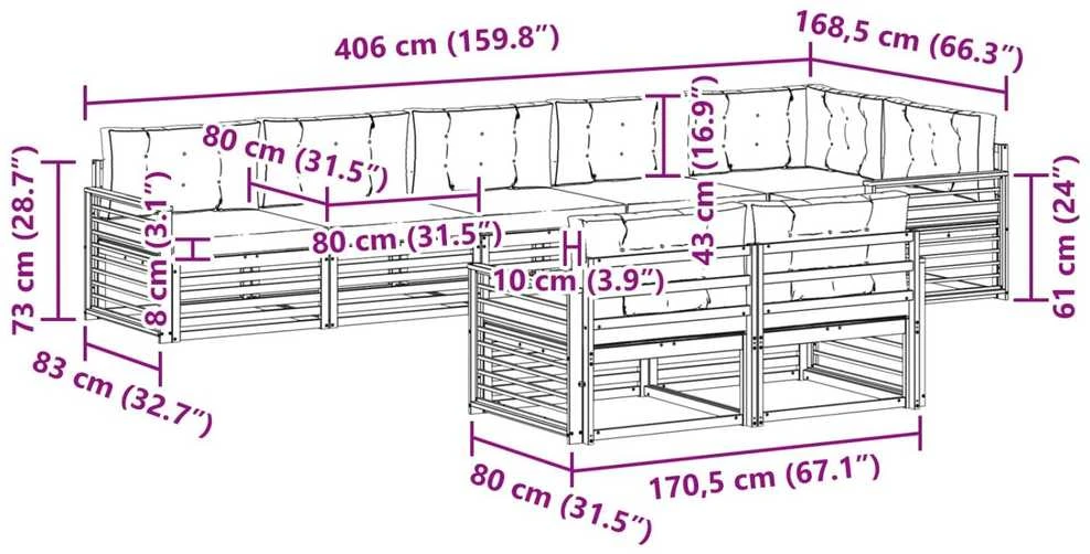 Lauko sofos komplektas 8 vnt. Balta ir antracito Poliesteris