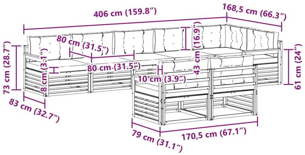 Lauko sofos komplektas 8 vnt. Balta ir kreminė Poliesteris