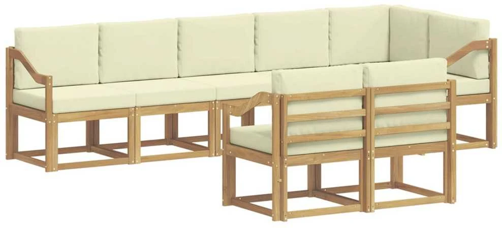 Lauko sofos komplektas 8 vnt. Balta ir kreminė Poliesteris