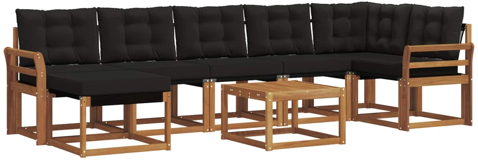 Lauko sofos komplektas 8 vnt. 7 vietos Natūrali ir juoda
