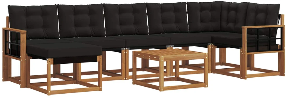 Lauko sofos komplektas 8 vnt. 7 vietos Natūrali ir juoda