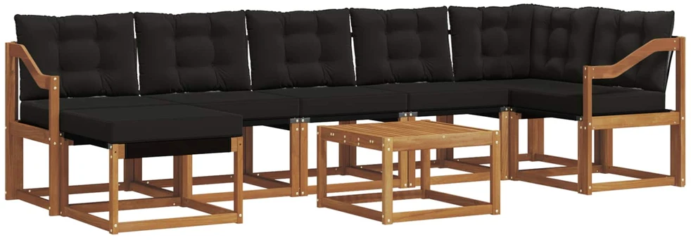 Lauko sofos komplektas 8 vnt. 7 vietos Natūrali ir juoda