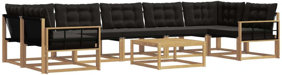 Lauko sofos komplektas 8 vnt. 7 vietos Balta ir juoda