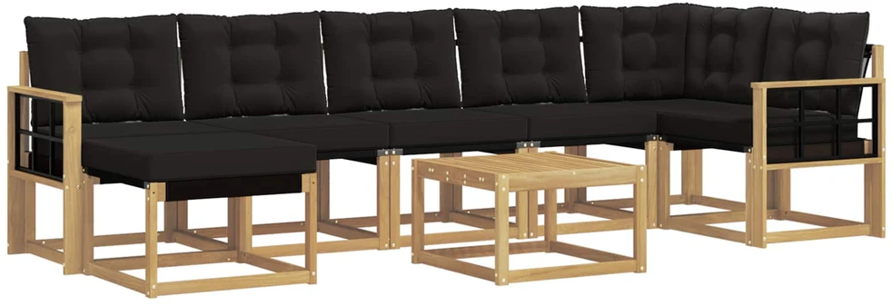 Lauko sofos komplektas 8 vnt. 7 vietos Balta ir juoda