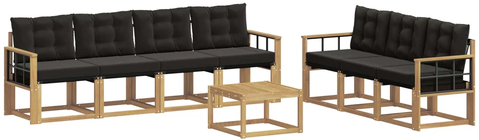 Lauko sofos komplektas 8 vnt. 7 vietos Balta ir juoda