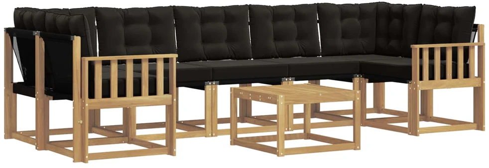 Lauko sofos komplektas 8 vnt. 7 vietos Balta ir juoda