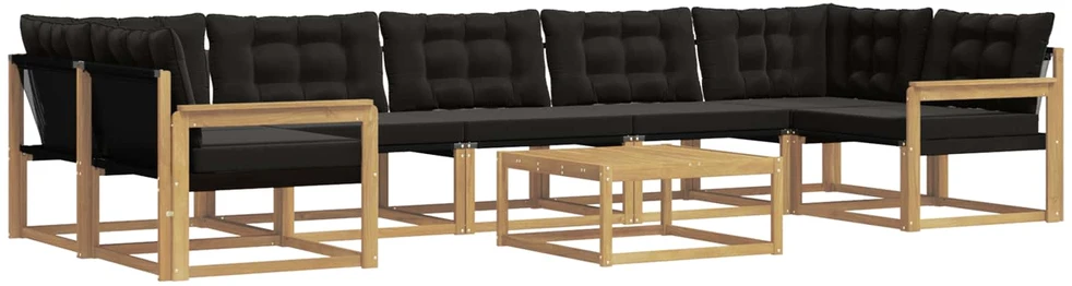 Lauko sofos komplektas 8 vnt. 7 vietos Balta ir juoda