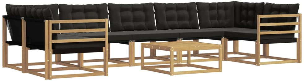 Lauko sofos komplektas 8 vnt. 7 vietos Balta ir juoda