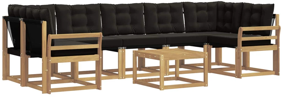 Lauko sofos komplektas 8 vnt. 7 vietos Balta ir juoda