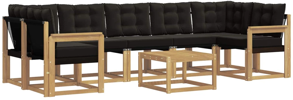 Lauko sofos komplektas 8 vnt. 7 vietos Balta ir juoda