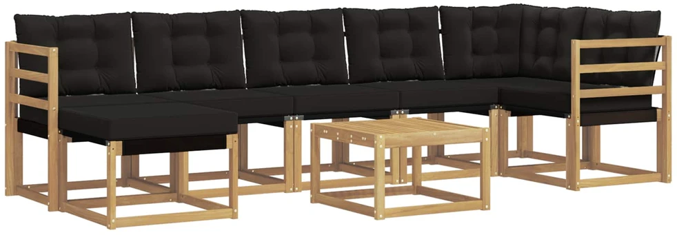 Lauko sofos komplektas 8 vnt. 7 vietos Balta ir juoda
