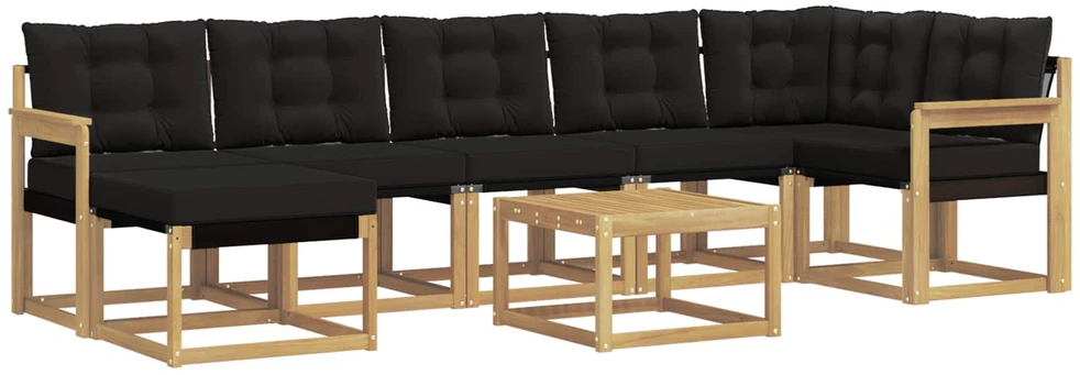 Lauko sofos komplektas 8 vnt. 7 vietos Balta ir juoda