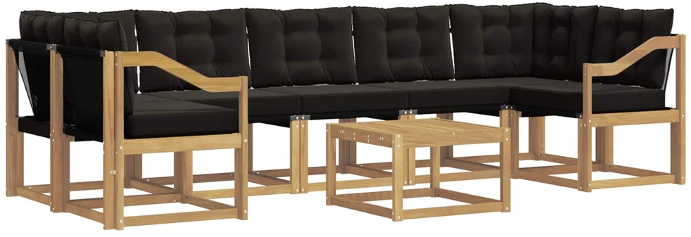Lauko sofos komplektas 8 vnt. 7 vietos Balta ir juoda