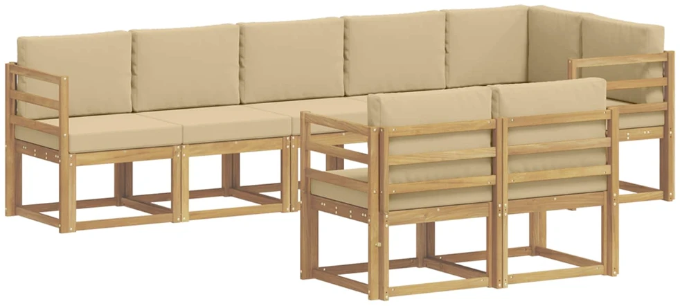 Lauko sofos komplektas 8 vnt. Balta ir kreminė Poliesteris