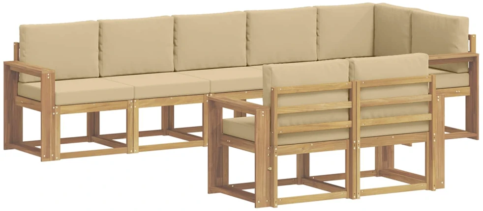 Lauko sofos komplektas 8 vnt. 8 vietos Balta ir kreminė