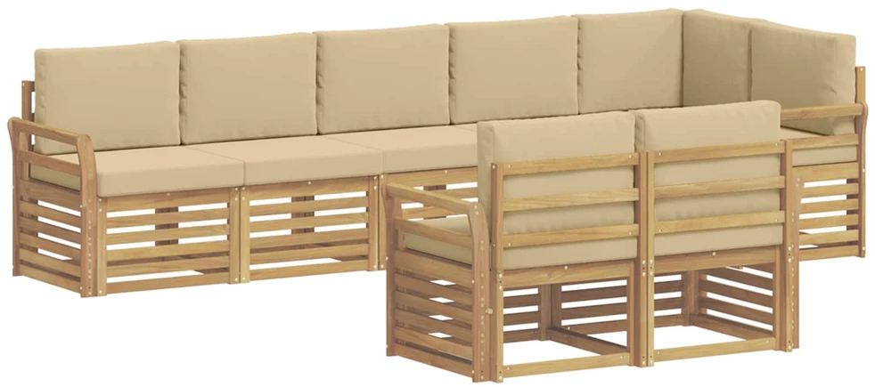 Lauko sofos komplektas 8 vnt. 8 vietos Balta ir kreminė