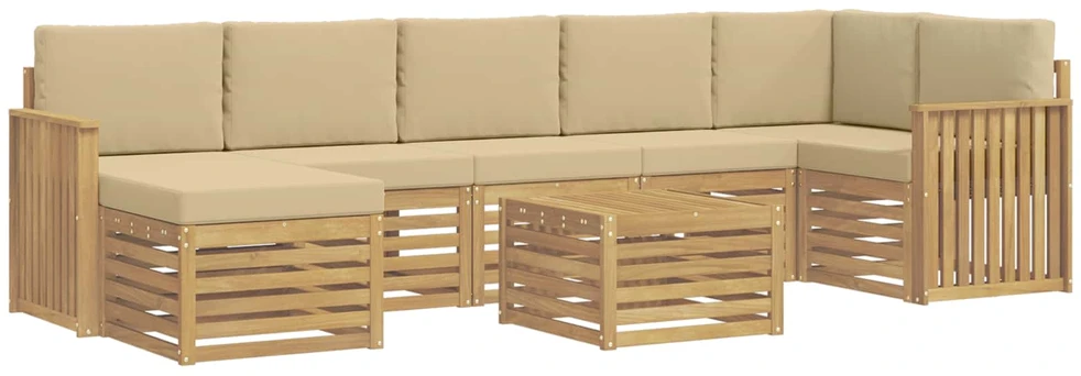 Lauko sofos komplektas 8 vnt. 8 vietos Balta ir kreminė