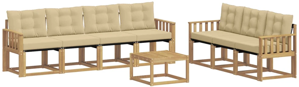 Lauko sofos komplektas 8 vnt. 7 vietos Balta ir kreminė