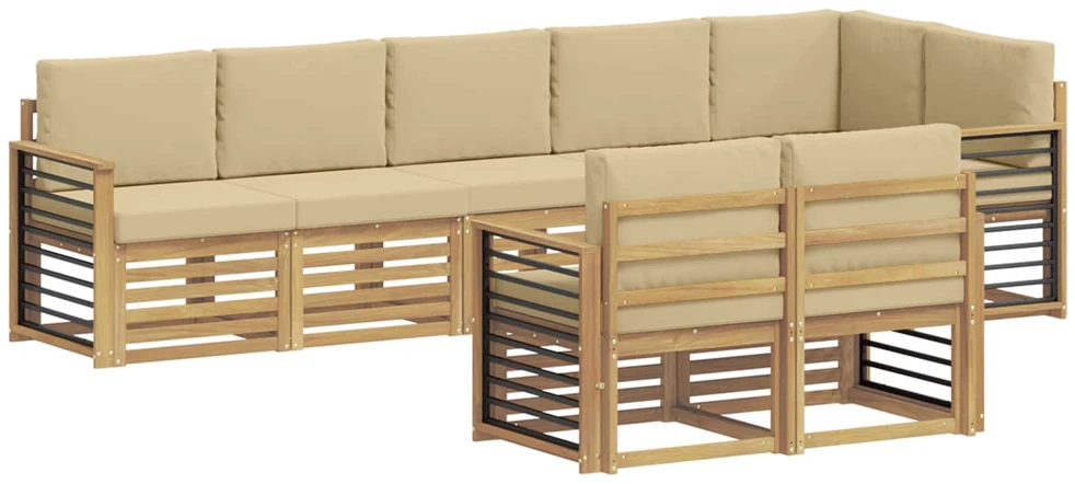 Lauko sofos komplektas 8 vnt. 8 vietos Balta ir kreminė