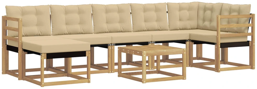 Lauko sofos komplektas 8 vnt. 7 vietos Balta ir kreminė