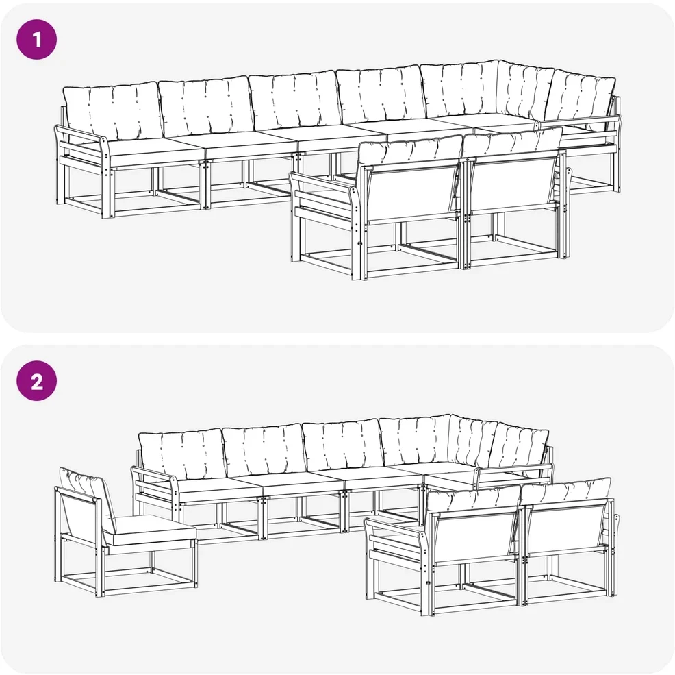 Lauko sofos komplektas 8 vnt. 8 vietos Balta ir kreminė