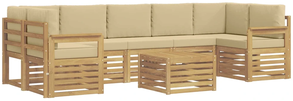 Lauko sofos komplektas 8 vnt. 7 vietos Balta ir kreminė