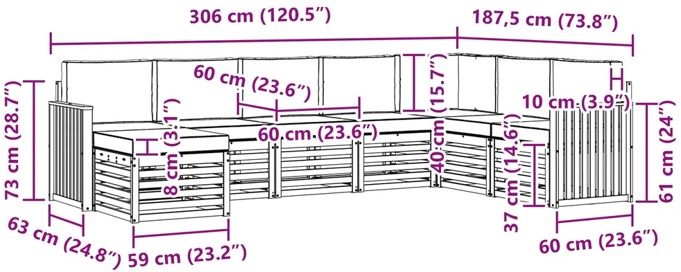 Lauko sofos komplektas 8 vnt. 8 vietos Balta ir kreminė