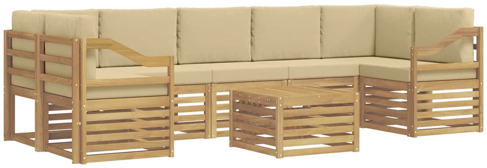 Lauko sofos komplektas 8 vnt. Balta ir kreminė Poliesteris
