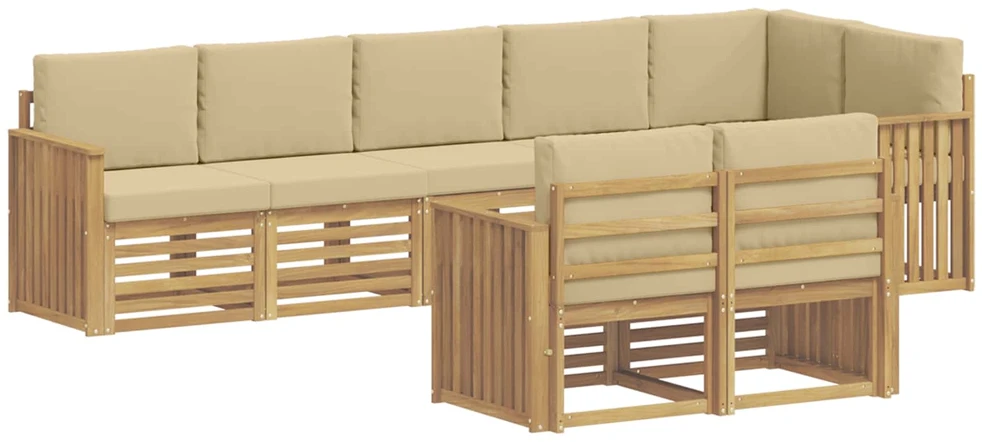 Lauko sofos komplektas 8 vnt. 8 vietos Balta ir kreminė