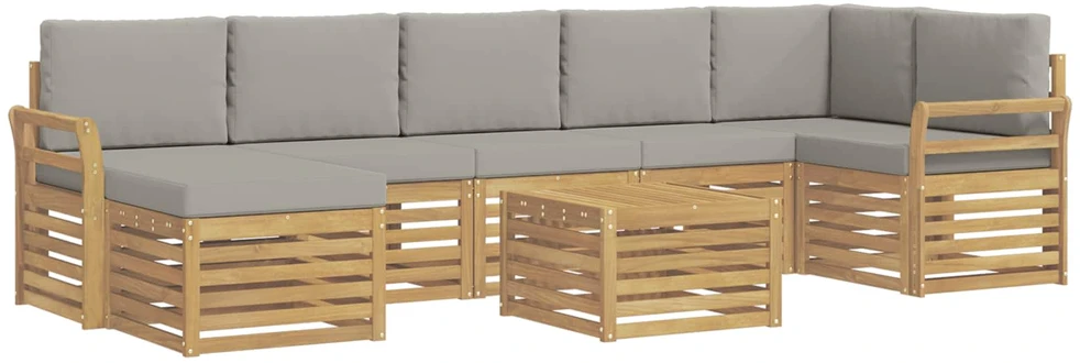 Lauko sofos komplektas 8 vnt. 8 vietos Balta ir šviesiai pilka
