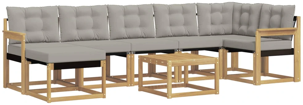 Lauko sofos komplektas 8 vnt. 7 vietos Balta ir šviesiai pilka